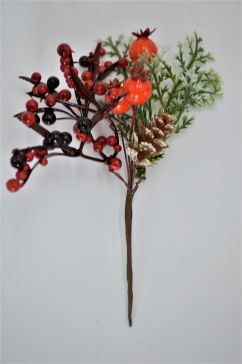 22009 - Pine Cones & Berries Christmas Pick. Measures - 13cm Height x 12cm Width.