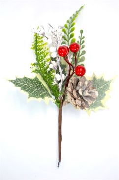 22030 - Snow Drops & Berries Christmas Pick. Measures - 16cm Height x 12cm Width
