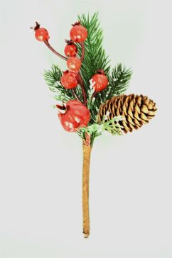 22039 - Berries & Pine Cone Christmas Pick. Measures - 24cm Height x 11cm Width.