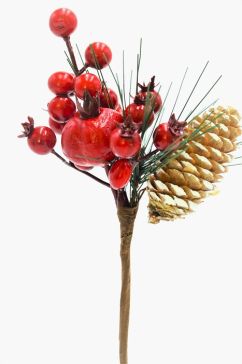 22046 - Holly & Layered Berries Christmas Pick. Measures - 22cm Height x 13cm Width.