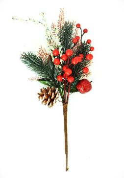 22052 - Traditional Pine Cone & Bright Red Berries with a dusting of sparkle - Christmas Pick