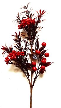 22064 - Fiery Red and Brown summer leaves with bright red berries - floral pick.  Measures - 46cm Height x 14cm Width.