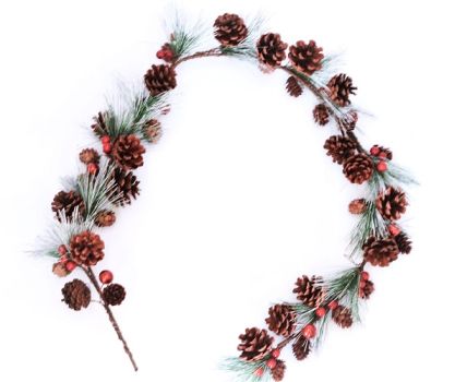22080 - Beautiful Christmas Wintery garland with a display of pine cones, frosted pine needles and bright red berries .Length Apx 110cms