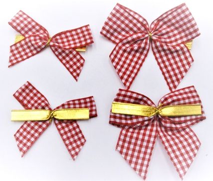 31174  - 15mm / 25mm Hand tied Red Gingham ribbon bow with twist tie (6 pieces in a pack)