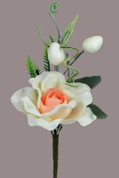 33004 - Soft White and Rose floral arrangement with beautiful embellishments. Floral Pick.  Height  16cms ,  Width  8cms  (approx) 