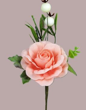 33005 - Soft Rose Pink floral arrangement with beautiful embellishments. Floral Pick.  Height  17cms ,  Width  9cms  (approx)
