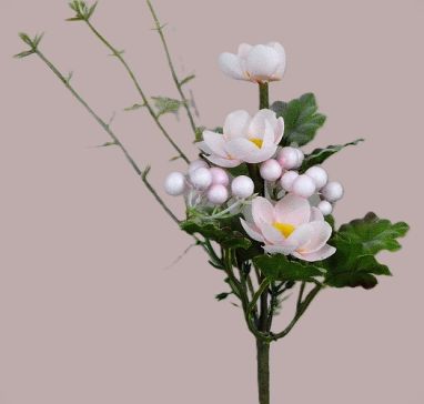 33007 - Spring floral arrangement.  Delicate pink petals surround a bright Yellow centre. Floral Pick.  Height  21cms ,  Width  9cms  (approx )