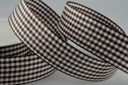 Y901 5mm Brown Gingham Ribbon x 25 Metre Rolls!