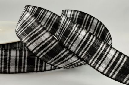 Y734 - 16mm Black and White Tartan Ribbon x 100 Metres!