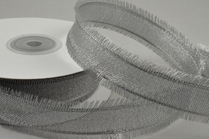 Y859 - 38mm Silver Wired Ribbon with Fringed Edges x 10 Metre Rolls! 
