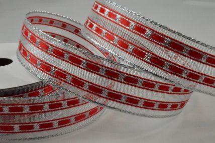 Y843 - 16mm Wired Red Lurex Lined Ribbon x 10 Metre Rolls!