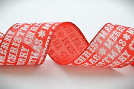 46088 -  63mm Wide woven wired edge Red and White Merry Christmas message ribbon x 10mts