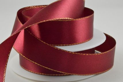 Y928 - 10mm Burgundy Single Satin Ribbon with Lurex Edge x 25 Metre Rolls!