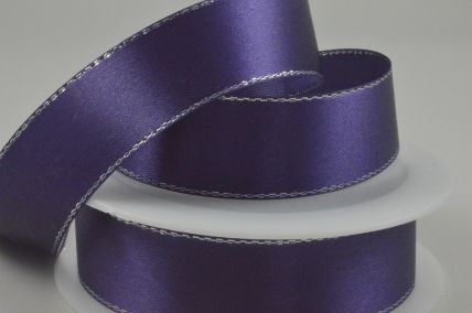 Y929 - 10mm Purple Single Satin Ribbon with Lurex Edge x 25 Metre Rolls!