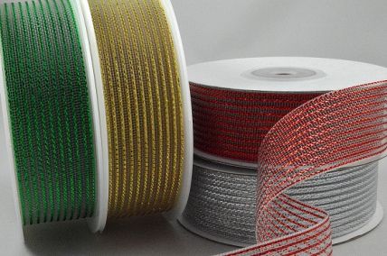55114 - 15mm, 25mm, 40mm & 63mm Striped Lurex Ribbon x 20 Metre Rolls!