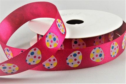 55131-15mm satin ribbon with colourful printed Easter Egg design x 10mts