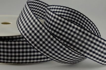 Y595 - 5mm Dark Navy Gingham Ribbon x 25 Metre Rolls!