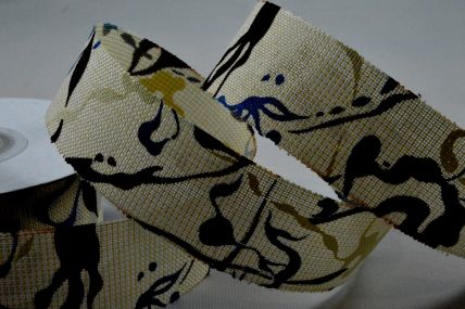 Y746-25mm Blue Contemporary Painting Splash Ribbon x 10 Metre Rolls!