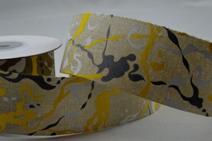 Y747-38mm Yellow Contemporary Painting Splash Ribbon x 10 Metre Rolls!