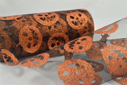 88016 - 150mm Halloween Golden Copper printed Nylon Tulle fabric x 10mts