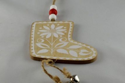 Wooden Coloured Santa Boot with Loop x 1 Piece!!