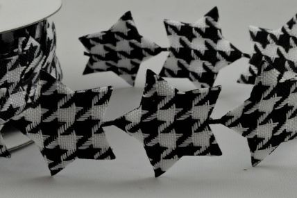 Y516 - 35mm Black Gun Club Check Fabric Stars x 3 Metre Length!
