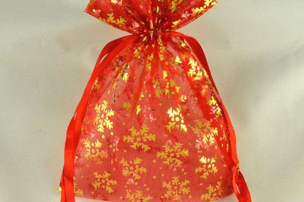 88174 - Red 13cm x 18cm Snowflake Printed Organza Bags (3 Bags)