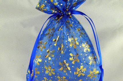 88174 - Blue 13cm x 18cm Snowflake Printed Organza Bags (3 Bags)