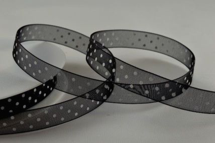Y934 - 10mm Black Sheer Spotted Dot Ribbon x 20 Metres!
