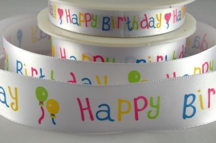54014 - 15mm & 25mm Happy Birthday Ribbon x 20 metre rolls!!!