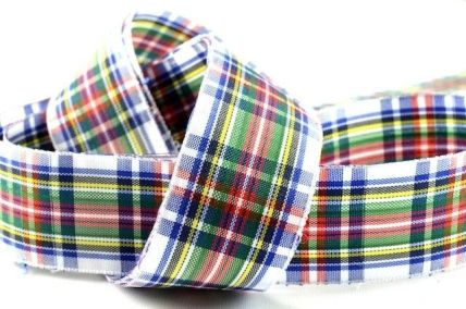 Y1004-16mm White & Red Tartan Ribbon x 25 Metres!