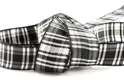 Y1008 - 38mm Black & White Tartan Ribbon x 25 Metres!