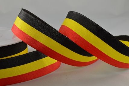 Y887 - 15mm Flags & Stripes Ribbon - 25 Metre Rolls-15mm- Red, Yellow & Black-15mm 25 Metres