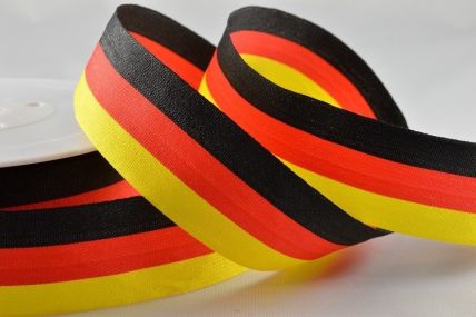 Y888 - 15mm Flags & Stripes Ribbon - 25 Metre Rolls-15mm-Black, Red & Yellow-15mm 25 Metres