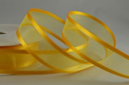 10mm, 15mm, 25mm, 40mm & 70mm Gold Yellow Satin Sheer Ribbon x 25 Metre Rolls!