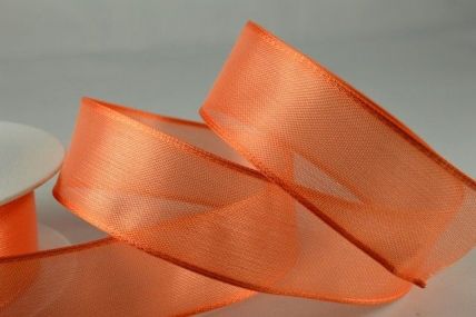 Y377 - 25mm Pale Orange Wired Sheer Organza Ribbon x 25 metre rolls!