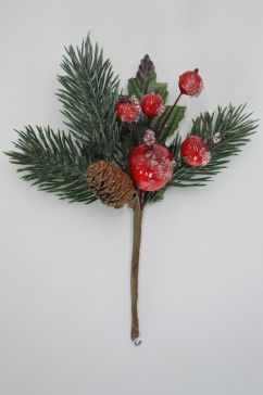 22012 - Pine Cone & Holly Leaf Christmas Pick. Measures - 13cm Height x 12cm Width.