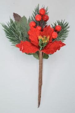 22014 - Red Berries & Leaves Christmas Pick. Measures - 15cm Height x 8cm Width.