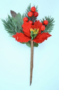 22014 - Red Berries & Leaves Christmas Pick. Measures - 15cm Height x 8cm Width.