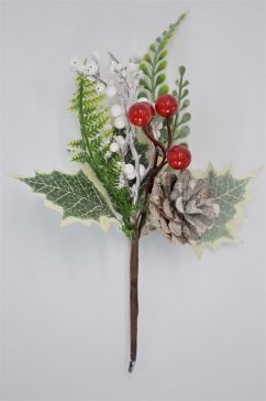 22030 - Snow Drops & Berries Christmas Pick. Measures - 16cm Height x 12cm Width
