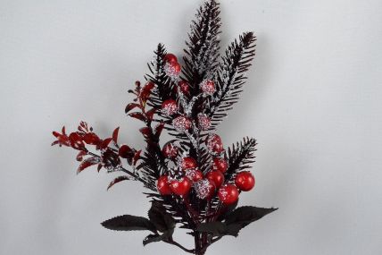 22036 - Darkened Red Berries & Snow Flower Picks. Measures - 24cm Height x 13cm Width.