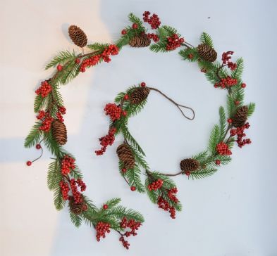 22048 - Christmas Garlands with Pine Cones & Red Berries. Length Apx 1.8m