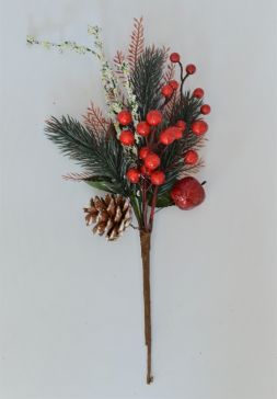 22052 - Traditional Pine Cone & Bright Red Berries with a dusting of sparkle - Christmas Pick