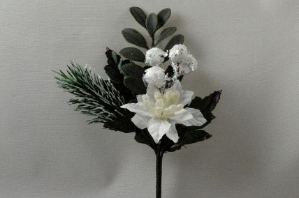 22062 - Wintery flower pick with subtle hints of sparkle. Measures  Height 150mm ,   Width  95mm 