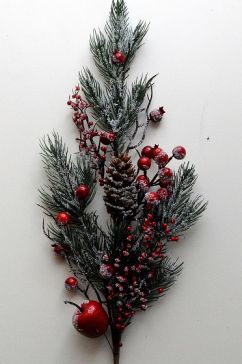 22067 - Frosted pine cones and bright red berries - floral pick