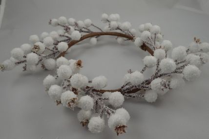 22077 -  Wintery wreath with a display of snowy branches and frosted berries.