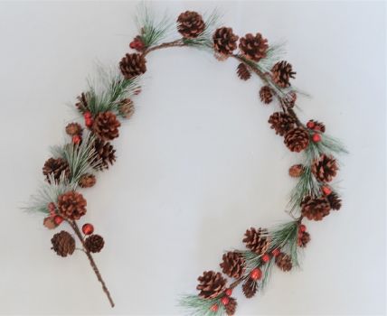 22080 - Beautiful Christmas Wintery garland with a display of pine cones, frosted pine needles and bright red berries .Length Apx 110cms