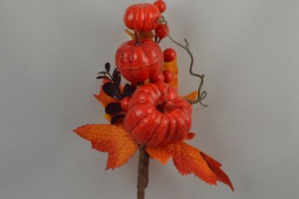 22083 - Flaming orange Autumnal leaves, branches and fruits floral decorative pick