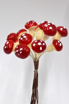 22093 - Arrangement of bright red toadstools deco pick.  Measures - 11cm Height x 6cm Width   (Approx)
