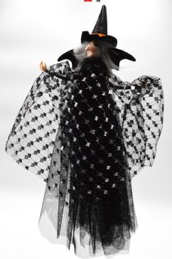 22100 - Wicked Witch Halloween hanging decoration with black mesh silver detailed shawl. Height 40cms , Width  25cms  (Approx) 